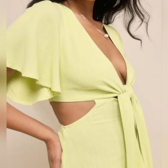 Lulus Women's Summer Journey Light Green Tie-Front Cutout Midi Dress, NWOT, MED - Picture 6 of 13